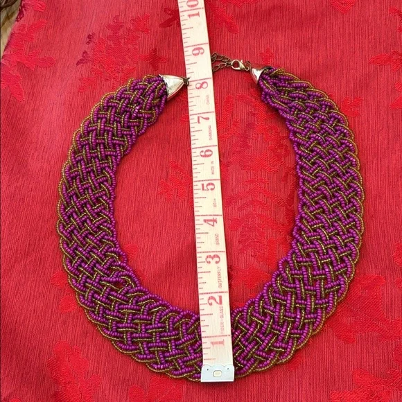 Bib Choker PreOwned. Braided Purple Bronze Resin Beads 9”+1” ext Adorable - Picture 5 of 7